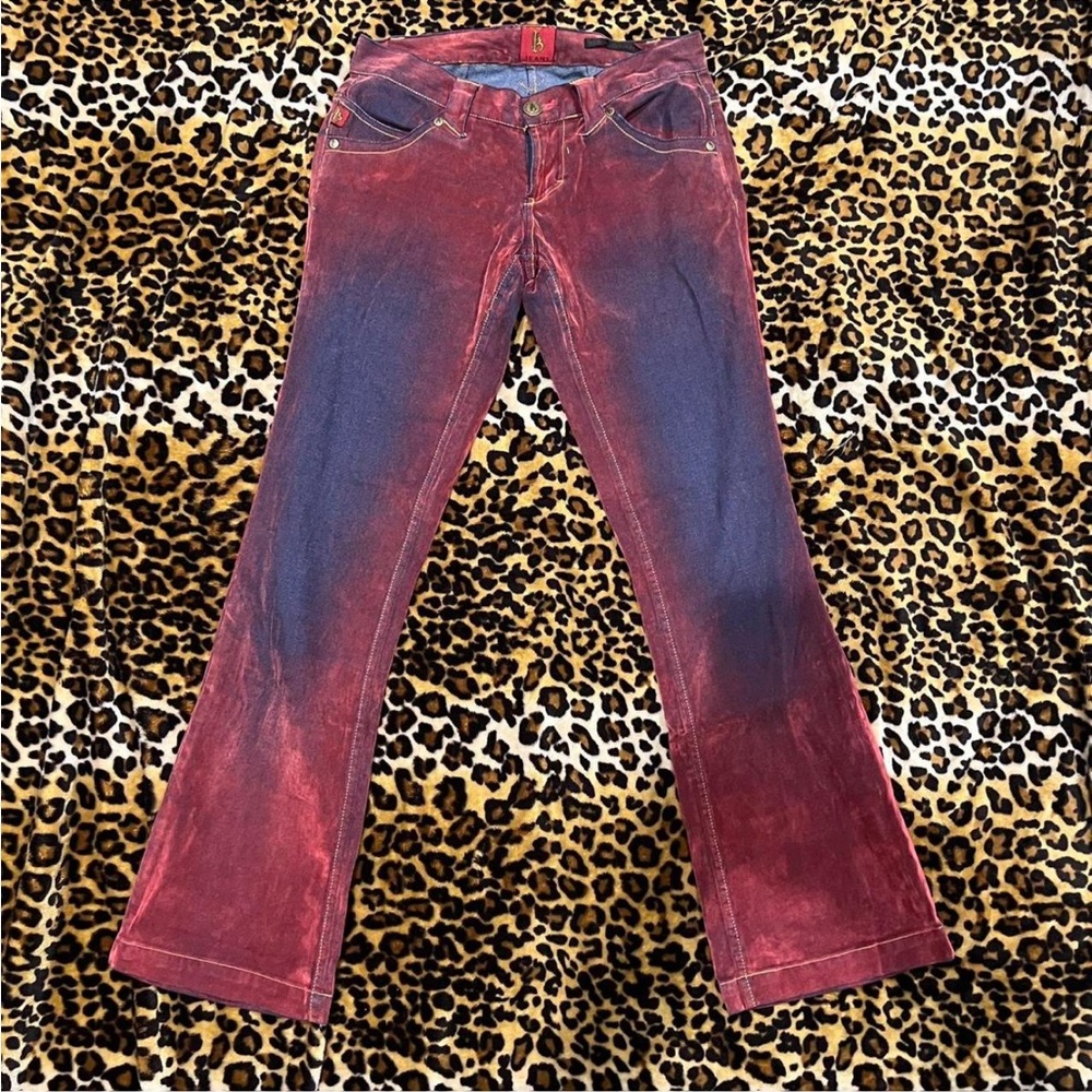 Red and Blue Flare Jeans with Gradient Effect